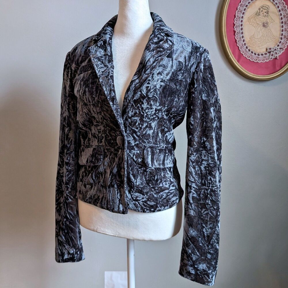 RD Style Crushed Velvet Jacket Blazer Black Whimsygoth Fairy Size XS
